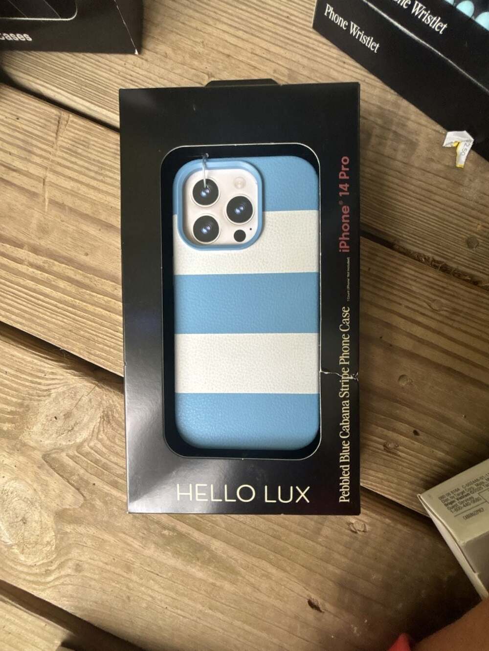 Hello Lux Pebbled Blue Cabana Stripe Phone Case for iPhone 14 Pro